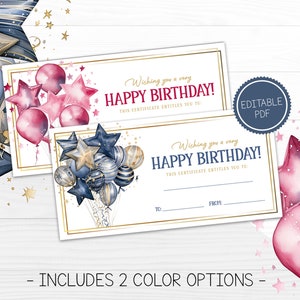 Birthday Gift Certificate Template, Voucher Template, Printable Gift Coupon, Gift An Experience