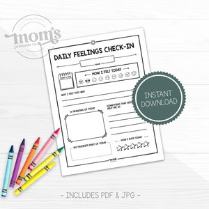 Feelings Check-In Worksheet For Kids, Emotions Journal, Child Therapy, Coping Skills, School Counselor Resources
