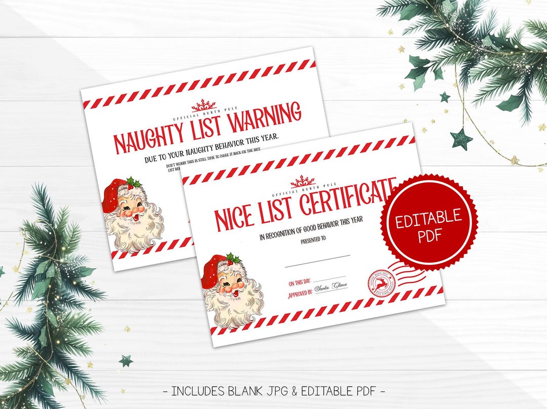 Official Santa Nice & Naughty List Certificate, Christmas Printable ...