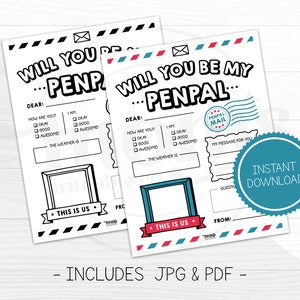Carta de amigo por correspondencia imprimible para niños, Carta de amigo por correspondencia para actividades para niños, Descarga instantánea en PDF