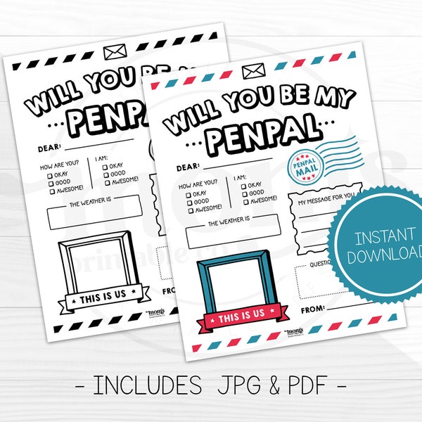 Penpal Letter Printable for Kids, Pen Pal Letter for Kids Activities, Instant Download PDF