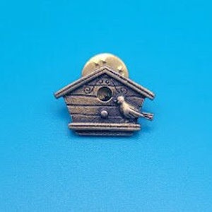Vintage JJ Birdhouse Pin Goldish Tone J Jonette Lapel Pin