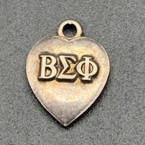 Vintage Beta Sigma Phi Sorority Heart Charm Sterling Silver 1954