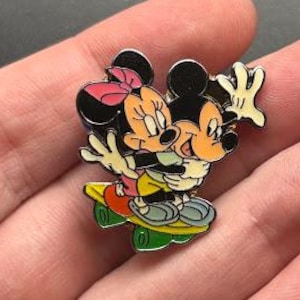 Vintage Disney Pin Mickey and Minnie on a Skateboard