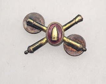 Vintage WW2 US Army Coast Artillery Officer Insignia Sterling Silver on Pin Backs