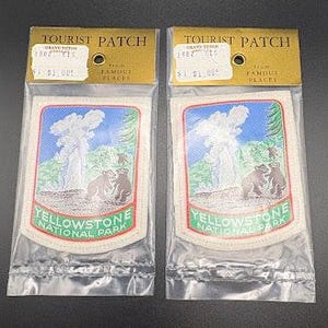 Vintage Yellowstone National Park Patch New in Package Bear with Cubs Geyser Fasco Woven Felt Patch Sold Separately