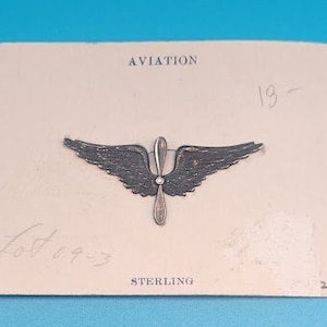Vintage WW1 Aviation Wings Brooch Pin Sterling Silver Officer Collar Insignia
