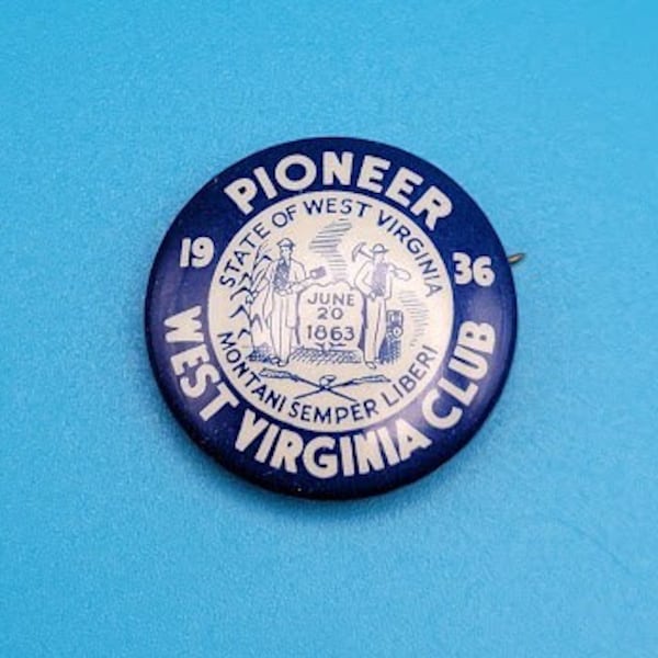 Botón vintage de 1936 del Pioneer Club de Virginia Occidental