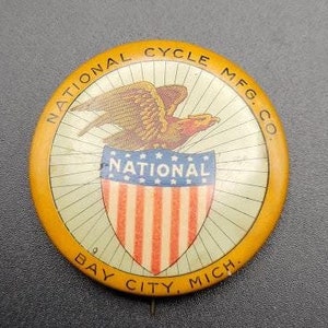 Antique National Cycle Manufacturing Pin Back Button Bay City Michigan Lapel Pin