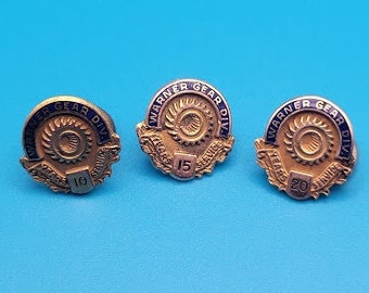 Vintage Warner Gear Division Service Pins 10 Year 15 Year 20 Year 10k Gold Lapel Badge
