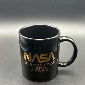 Vintage NASA Coffee Mug Johnson Space Center with Logo Black and Gold Ceramic