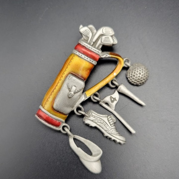 Vintage JJ Jonette Pewter Golf Bag Brooch