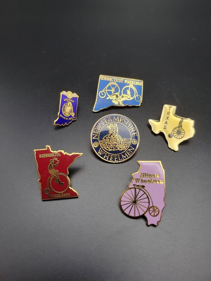 Vintage Wheelmen Bicycles United States Enamel Pins New Hampshire, Texas, Illinois, Minnesota, Indiana Sold Separately