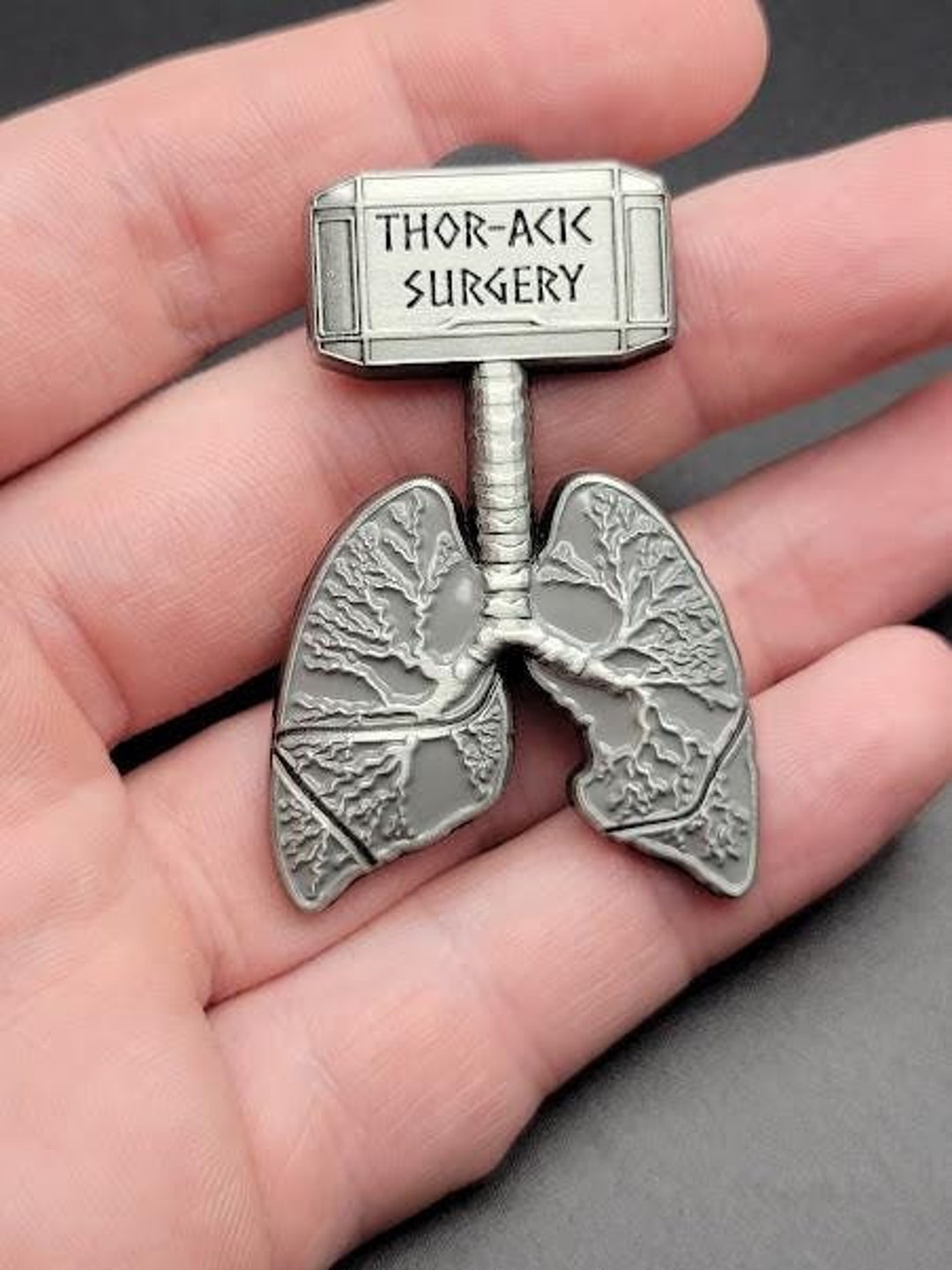 Thoracic Surgery Pin Lungs and Thor's Hammer Mjolnir Textured