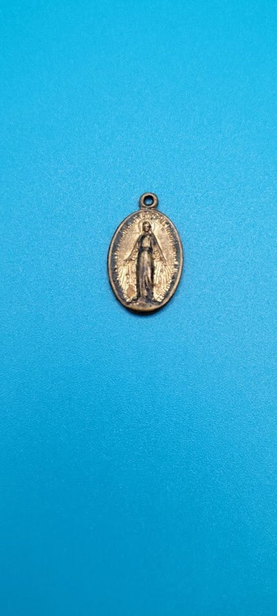 Vintage Virgin Mary Charm Pendant Brass Miraculous