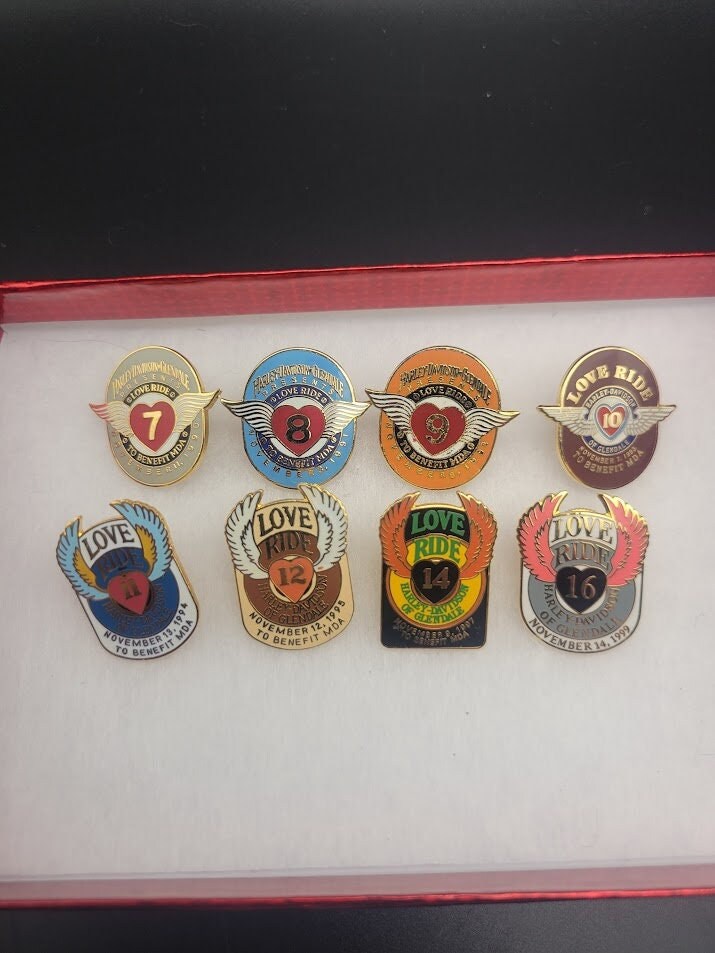 Vintage Harley Motorcycles Love Ride Pin Glendale Numbers 7, 8, 9