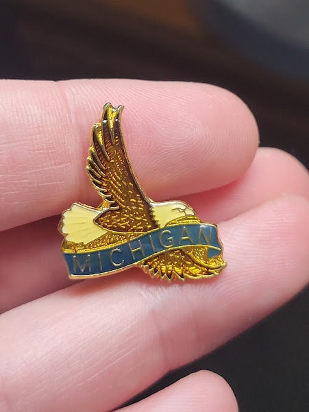 Vintage Michigan With Eagle Pin Gold Tone Lapel Pin - Etsy