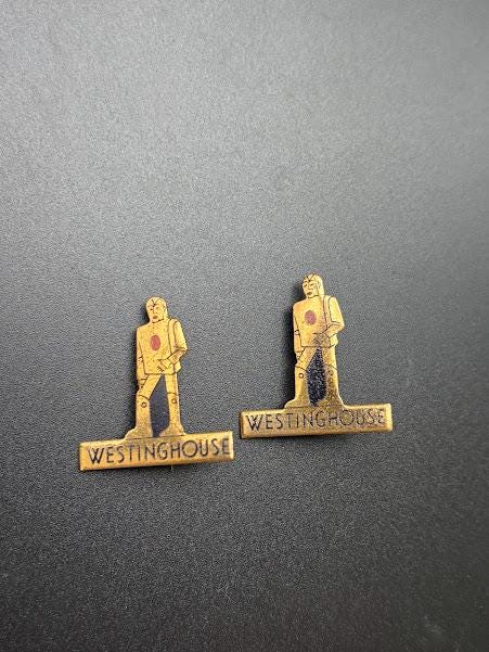 Boutons De Manchette Vintage WESTINGHOUSE - "20 Ans De Service" - Or 12K Plaqué - Ovales - Occasion