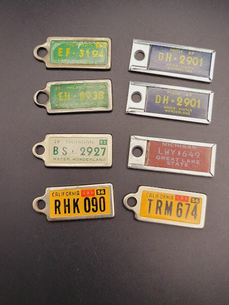 Vintage DAV Tags Miniature License Plate Keychains California and