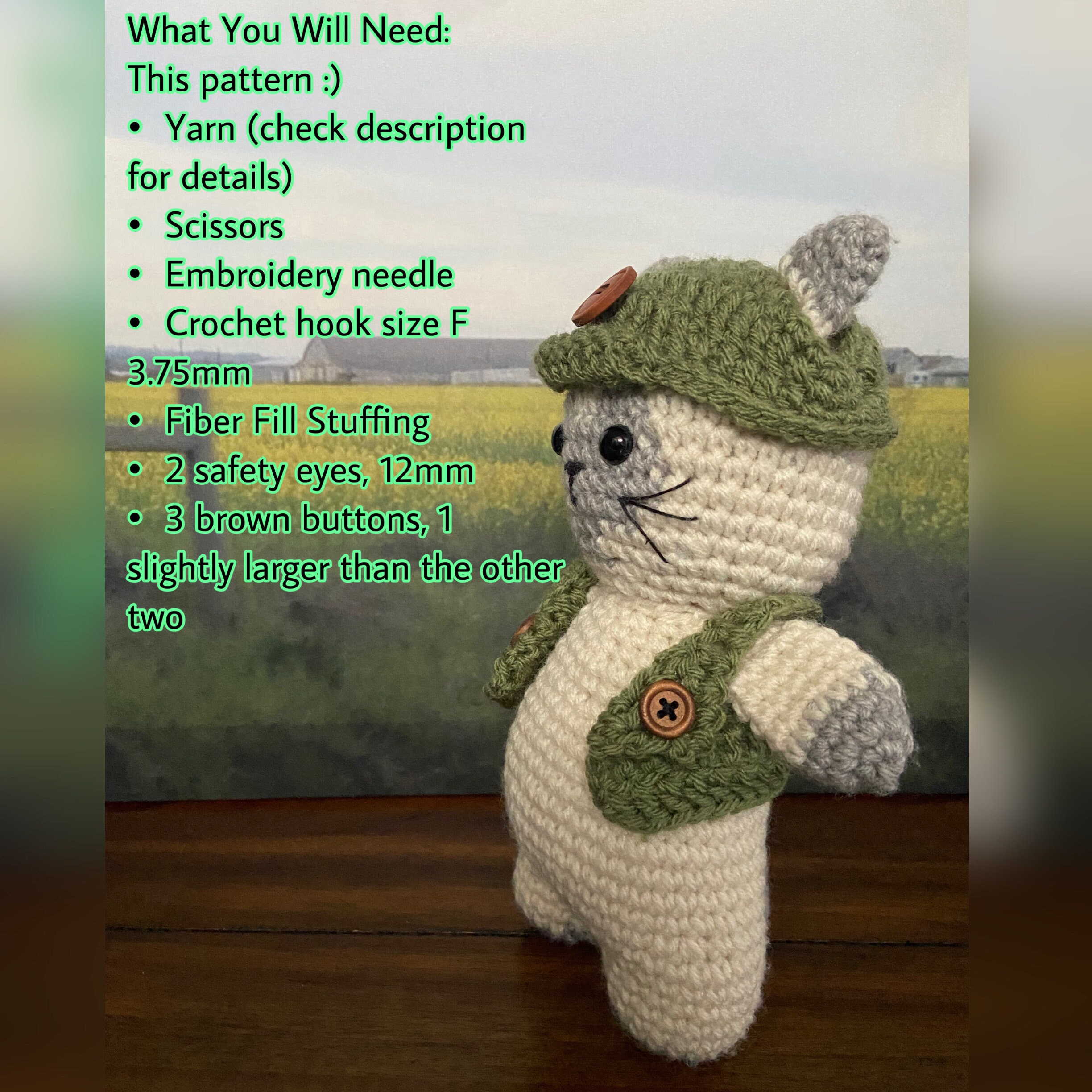 Crochet Pattern Ragdoll Cat With Green Vest and Hat - Etsy
