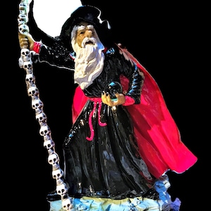 UNIQUE PIECE! Decorative lamp full moon, with magician made of artificial stone and mystical design