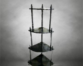 Large wooden corner shelf, a vintage furniture in a satin-matte black