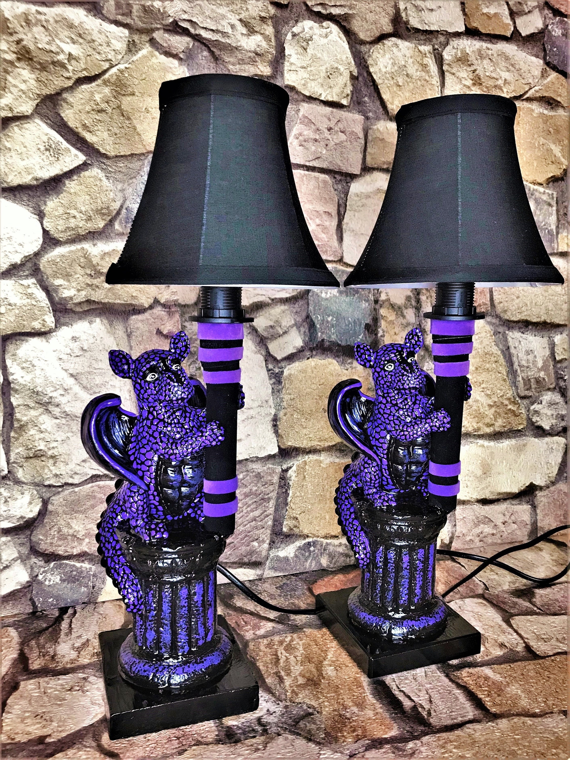 2 x Gothic lamps decoration bedside lamps dragons lamps Etsy