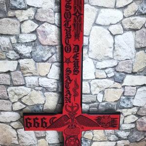 Wooden Wall Decoration, a Satanic Cross Hand-painted on Velvet - Etsy