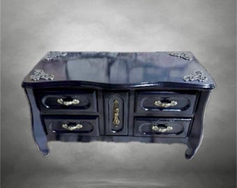 Gothic wooden jewelry cabinet, a vintage black furniture piece