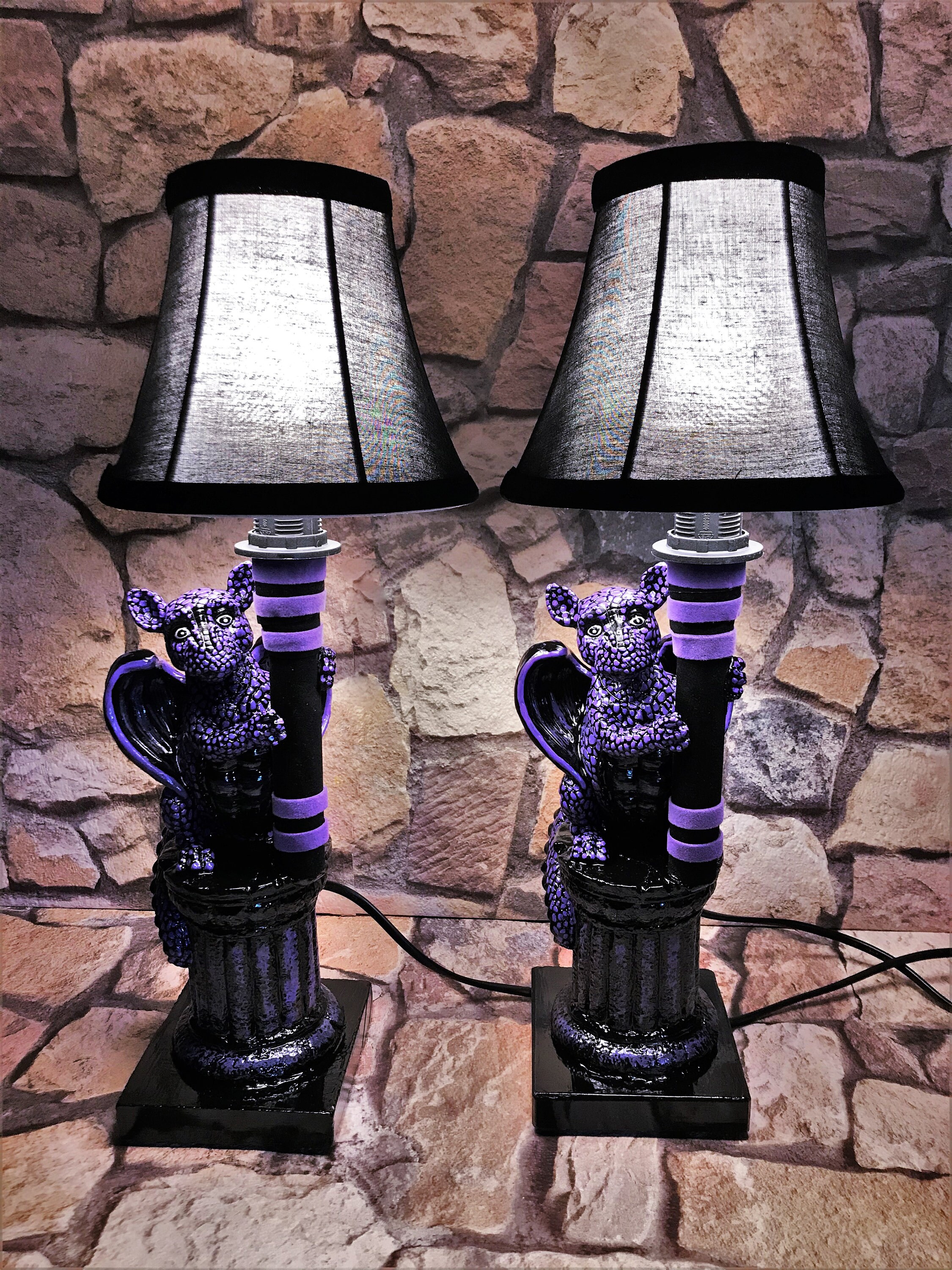 2 x Gothic lamps decoration bedside lamps dragons lamps Etsy