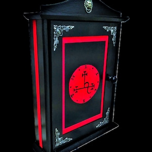 Wooden key box decorated with antique fittings and hand-painted Lilith seal
