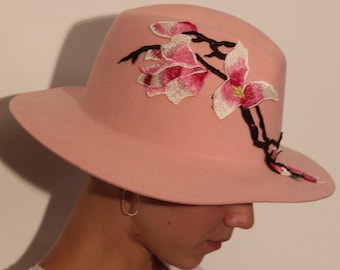 Pink Fedora Hat with Pink Branch