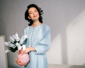 Boho linen dress, women 39 s blue dress, summer ballon dress