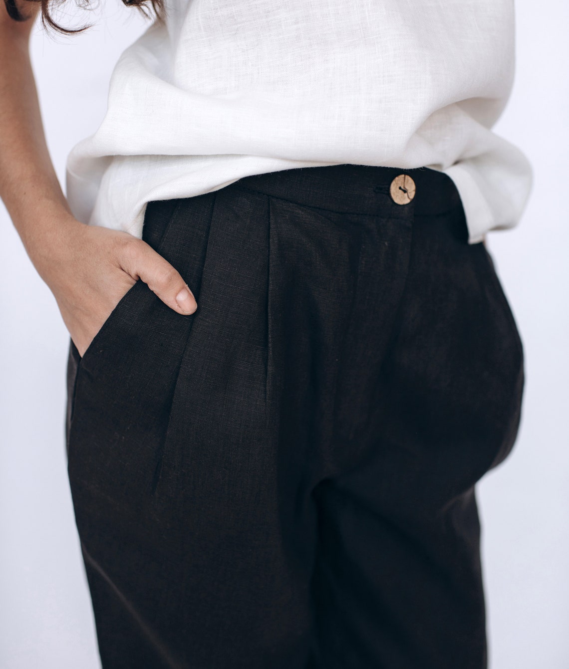Black linen pants women / Linen harem pants / High waisted | Etsy