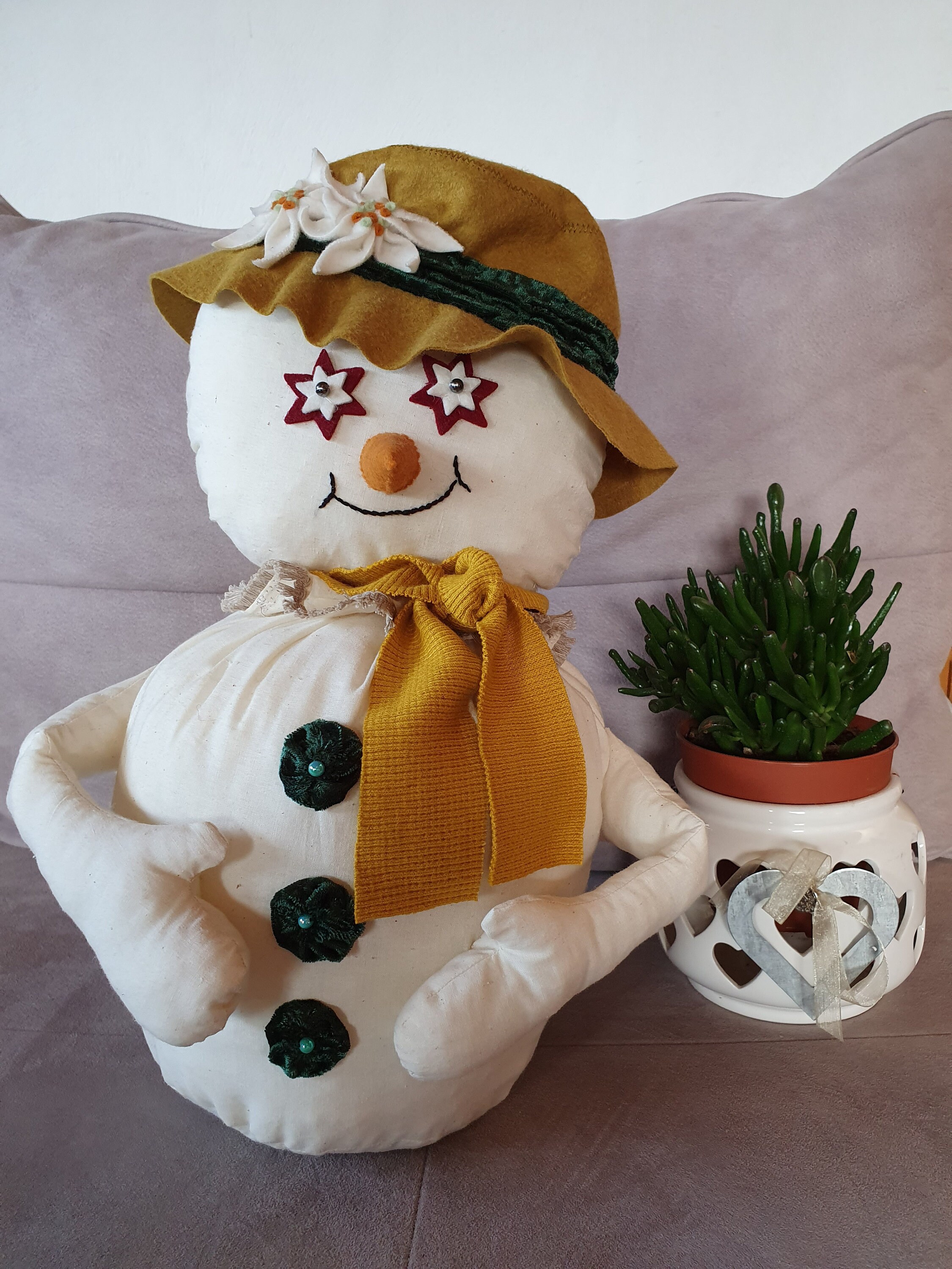 Bonhomme de Neige, Chapeau Kaki, Décoration Hiver, Homme La Neige, Décoré, Ornement d'extérieur, Ede