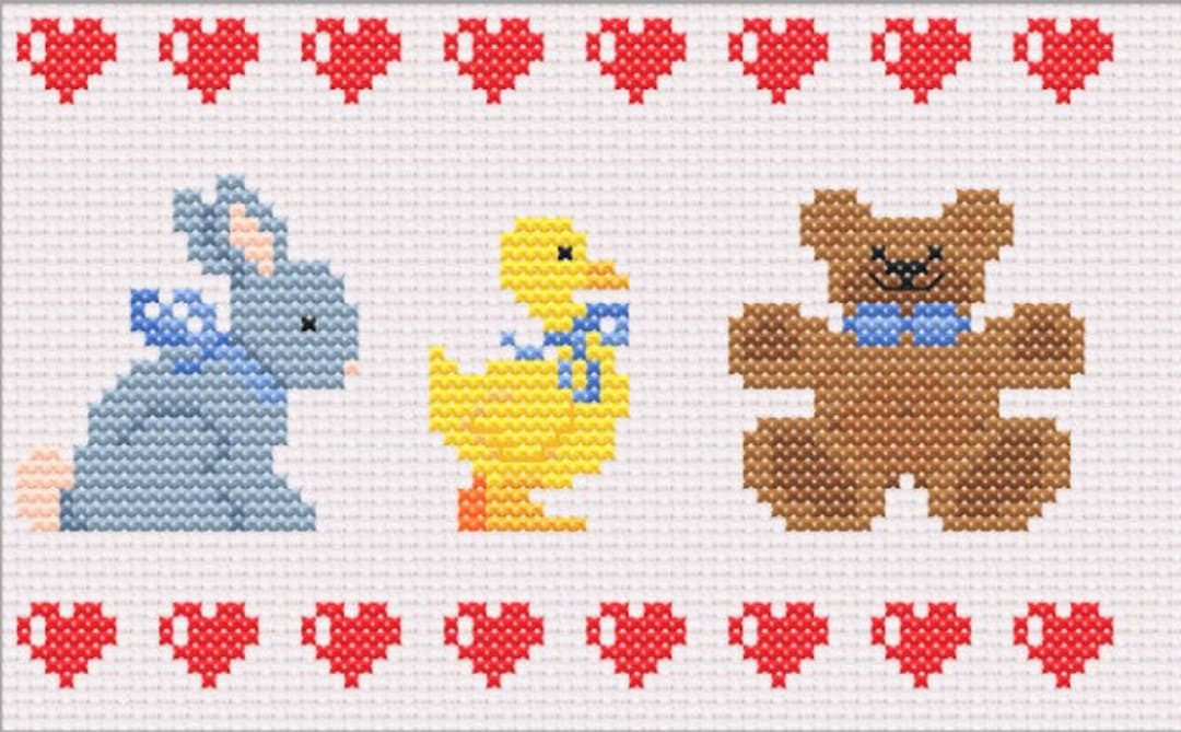 Animal Embroidery for Children, Cross Stitch Duck, Bear and Rabbit ...