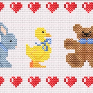 Animal embroidery for children, cross stitch duck, bear and rabbit, Embroidery for beginners, embroidery scheme,cross stitch pattern set