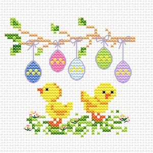 Ricamo semplice per Pasqua, schema a punto croce con galline pasquali, ricamo per bambini, arredamento per la casa, ricamo su asciugamano.