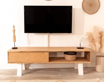 Meuble télé en bois massif sur-mesure style scandinave I Pied blanc