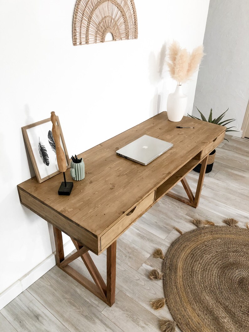 Bureau avec tiroirs en bois massif sur-mesure fait à la main image 3