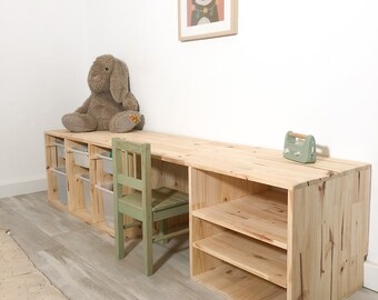 Bureau pour enfants avec rangements en bois massif fait à la main