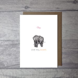Carte d'anniversaire Éléphant « Je t'aime pour toujours » || Blanc à l'intérieur