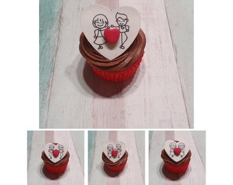 Set of 6 or 12 Valentines Couple Cupcake Toppers, Love, Romantic, Cake Cupcake Decorations His and Hers, Hers and Hers, His and His