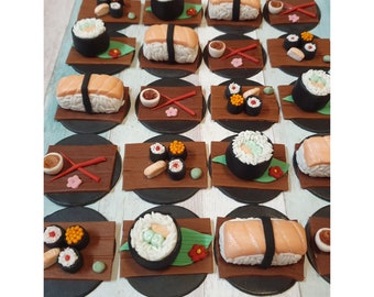 Adornos para cupcakes de sushi: fiesta temática de sushi, juego de 12 comestibles