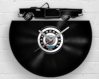 Vintage Car Vinyl Clock - Man Cave Wall Decor for Him - Retro Classic Car Silhouette - Gift for Car Lover - Men Gift for Birthday - Dad Gift