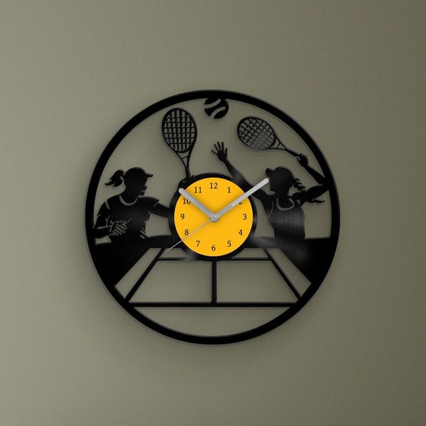 Horloge disque vinyle joueur de tennis vintage réutilisée jeu de tennis balle cadeau décoration murale vinyle/disques pour oeuvre d'art murale