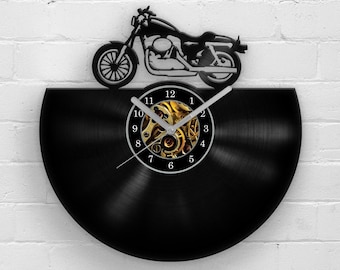 Retro Motorcycle Vinyl Record Wall Clock, Vintage Motorbike Wall Art, Garage Man Cave Decor, Gift for Husband, Motorcycle Christmas Gift