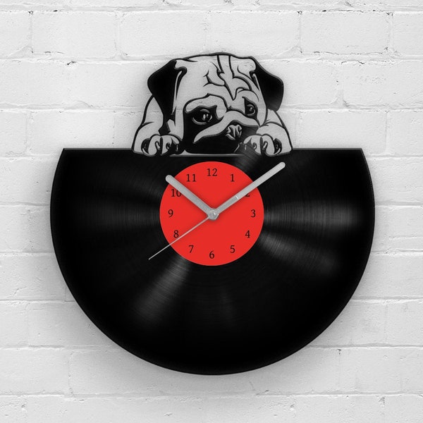 Pug Gift Vinyl Clock for dog lover Funny pet portrait gift for French Bulldog owner Unique Modern Kitchen wall decoration, Custom gift idea