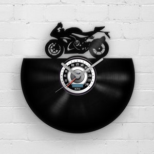 Racing Motorcycle Vinyl Clock, Motorbike Garage Sign for Man Cave, Automotive Wall Decor for Men, Super bike Wall Art, Father's Day Gift