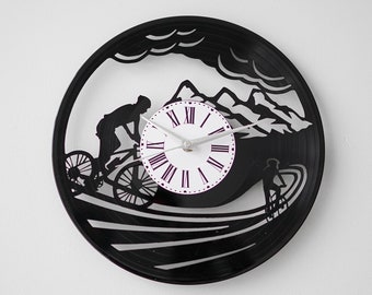 Vinyl Clock Cyclist Gift as anniversary gift for him - Valentine's Day gift for him - Gifts for men - Wedding anniversary gift for husband